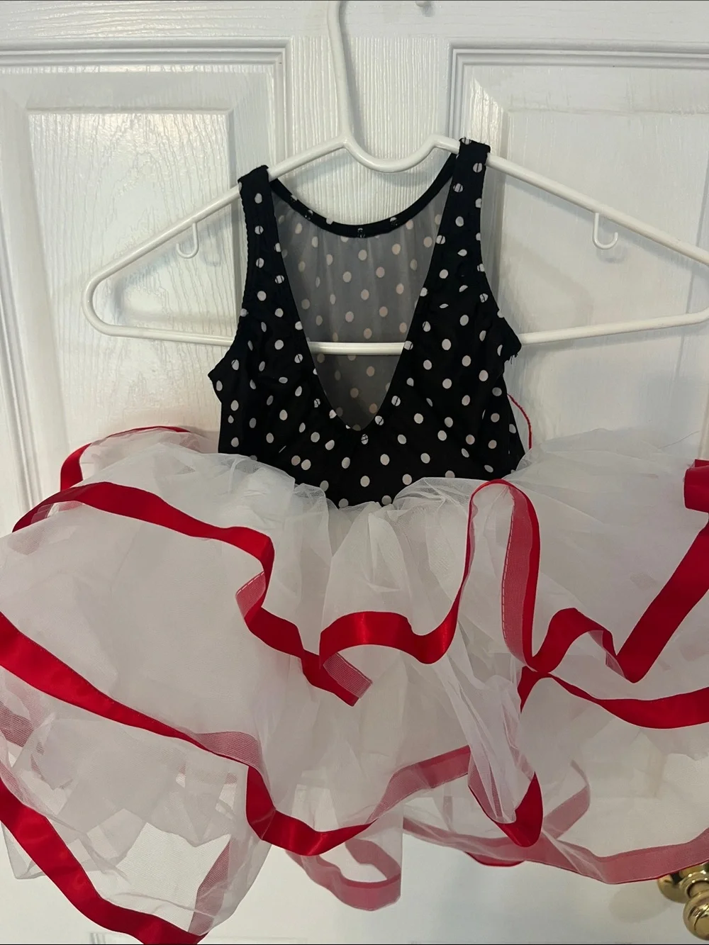 Black Polka Dot Tulle Tutu Dance Costume with Red Trim